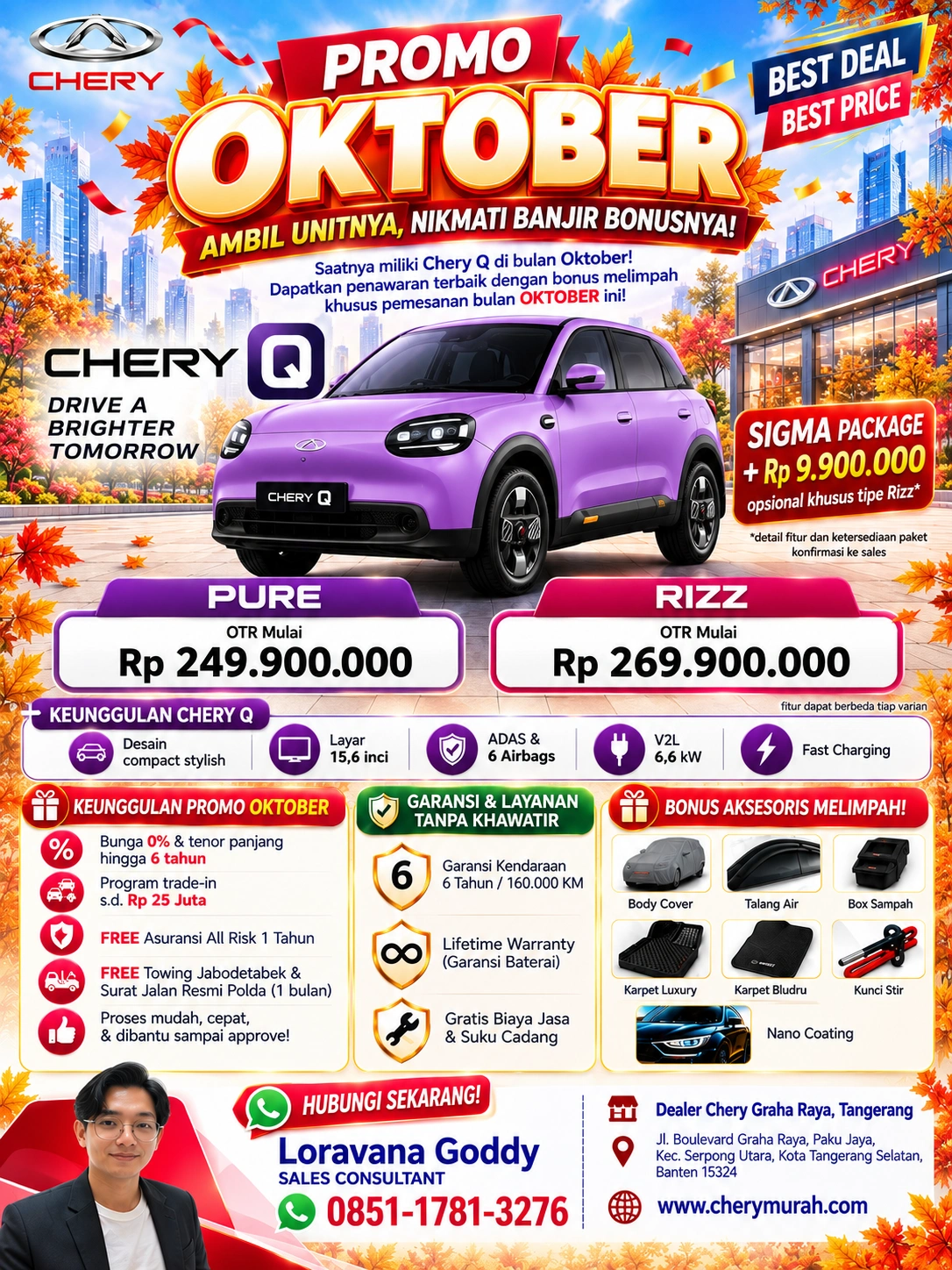 Promo Oktober Chery Q Pure, Rizz, dan Sigma Package opsional